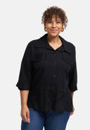 'Veloura' Bluse – Leinenmix, Spitzensaum